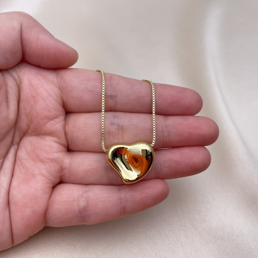 Oro Laminado Pendant Necklace, Gold Filled Style Heart and Hollow Design, Polished, Golden Finish