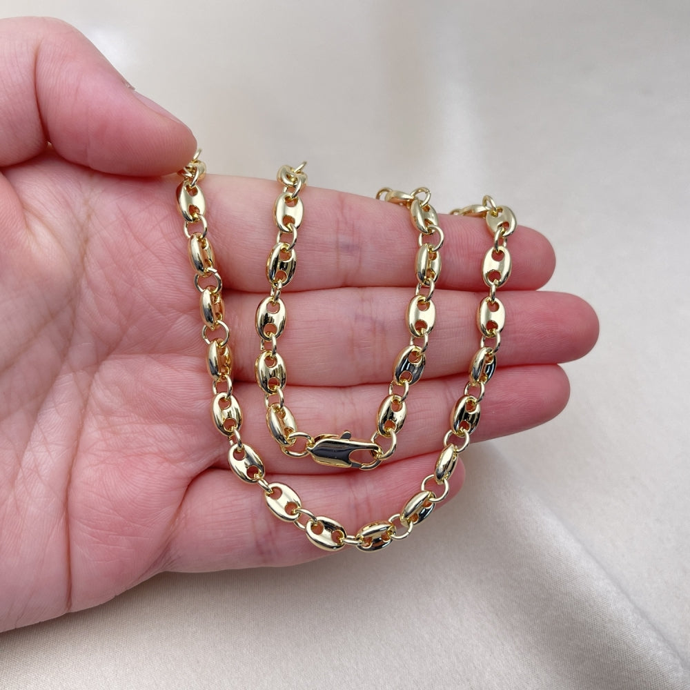 Oro Laminado Fancy Necklace, Gold Filled Style Puff Mariner Design, Polished, Golden Finish