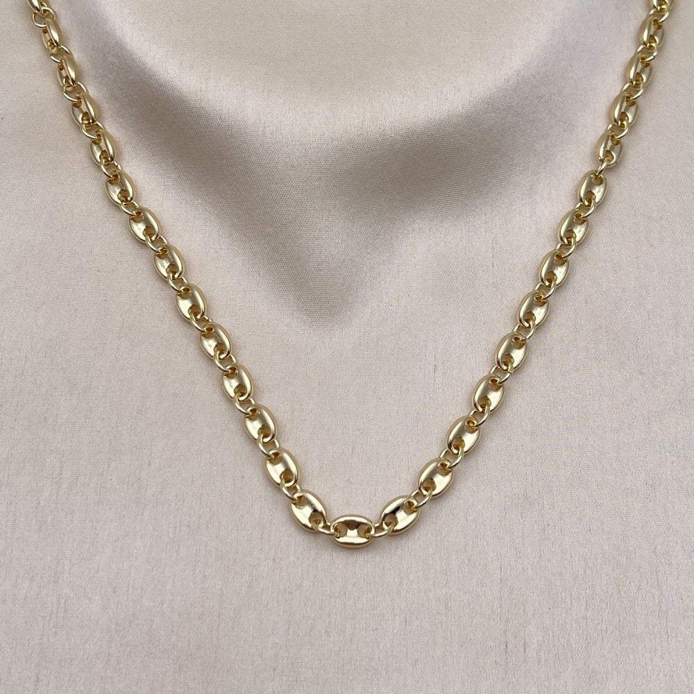 Oro Laminado Fancy Necklace, Gold Filled Style Puff Mariner Design, Polished, Golden Finish