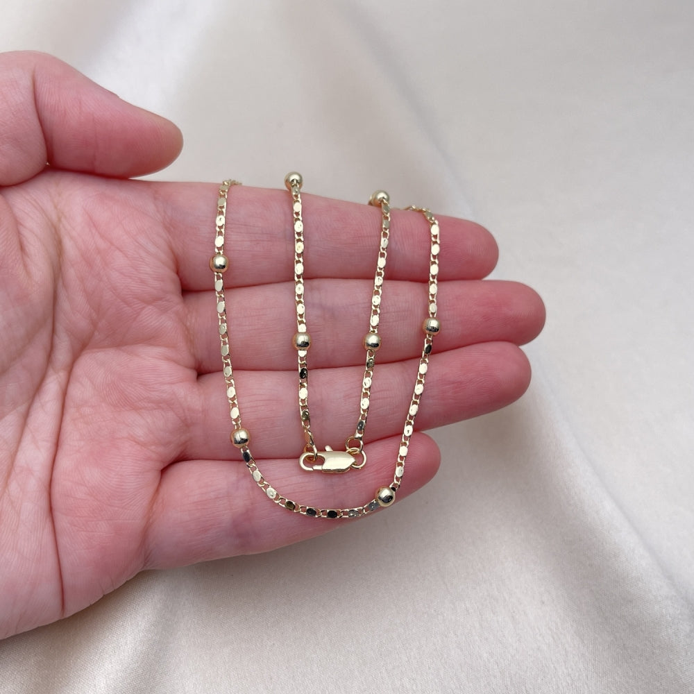 Oro Laminado Basic Necklace, Gold Filled Style Rolo and Ball Design, Polished, Golden Finish