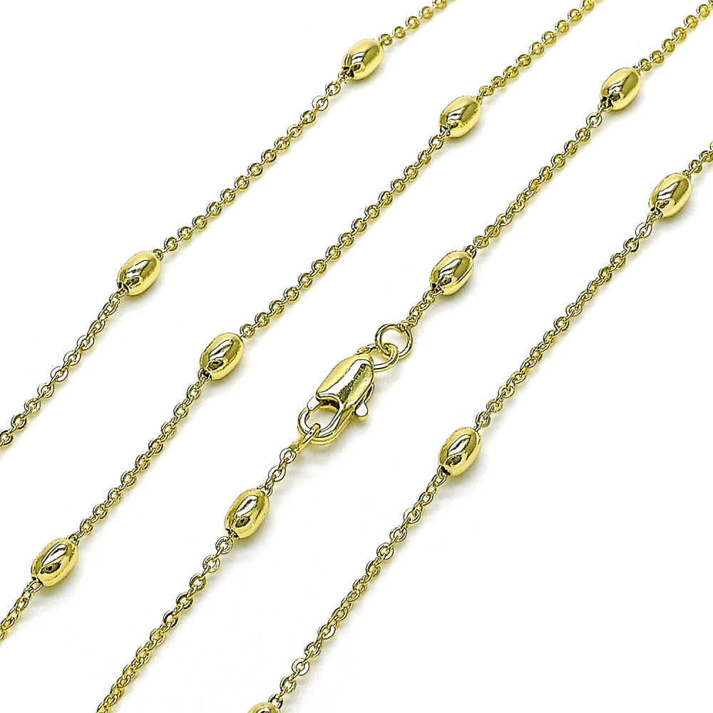 Oro Laminado Basic Necklace, Gold Filled Style Rolo and Ball Design, Polished, Golden Finish