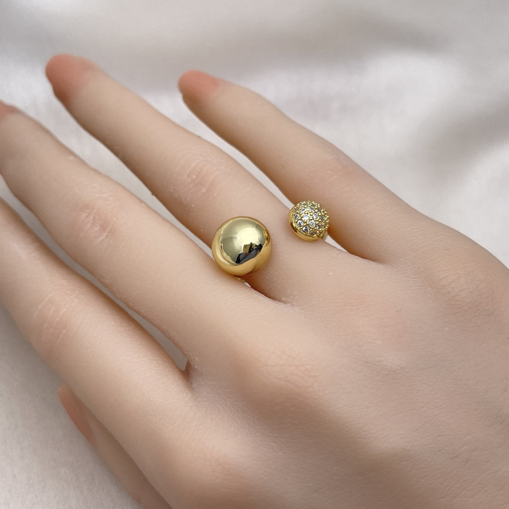 Oro Laminado Multi Stone Ring, Gold Filled Style Ball Design, with White Micro Pave, Polished, Golden Finish