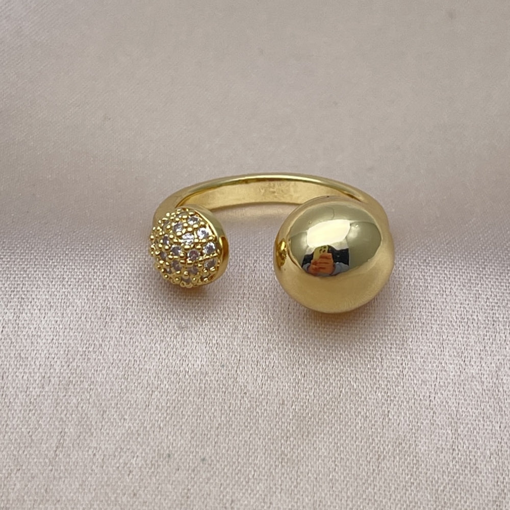 Oro Laminado Multi Stone Ring, Gold Filled Style Ball Design, with White Micro Pave, Polished, Golden Finish