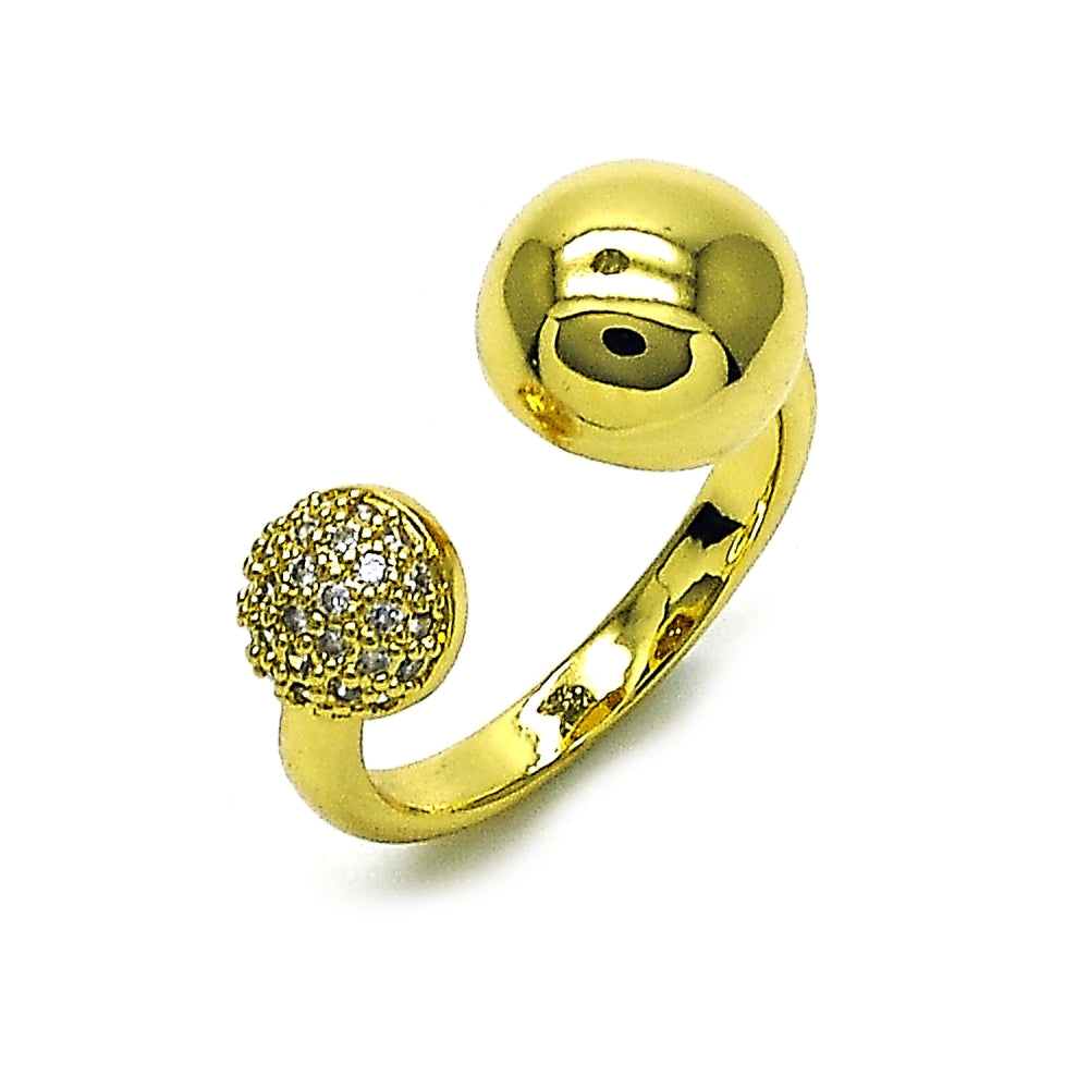 Oro Laminado Multi Stone Ring, Gold Filled Style Ball Design, with White Micro Pave, Polished, Golden Finish