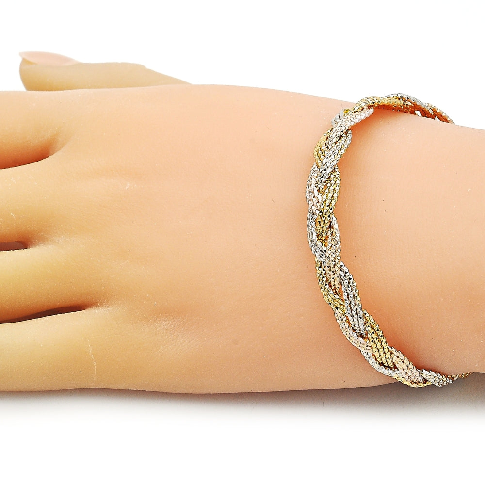 Oro Laminado Individual Bangle, Gold Filled Style Twist Design, Diamond Cutting Finish, Tricolor