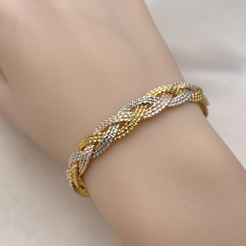 Oro Laminado Individual Bangle, Gold Filled Style Twist Design, Diamond Cutting Finish, Tricolor