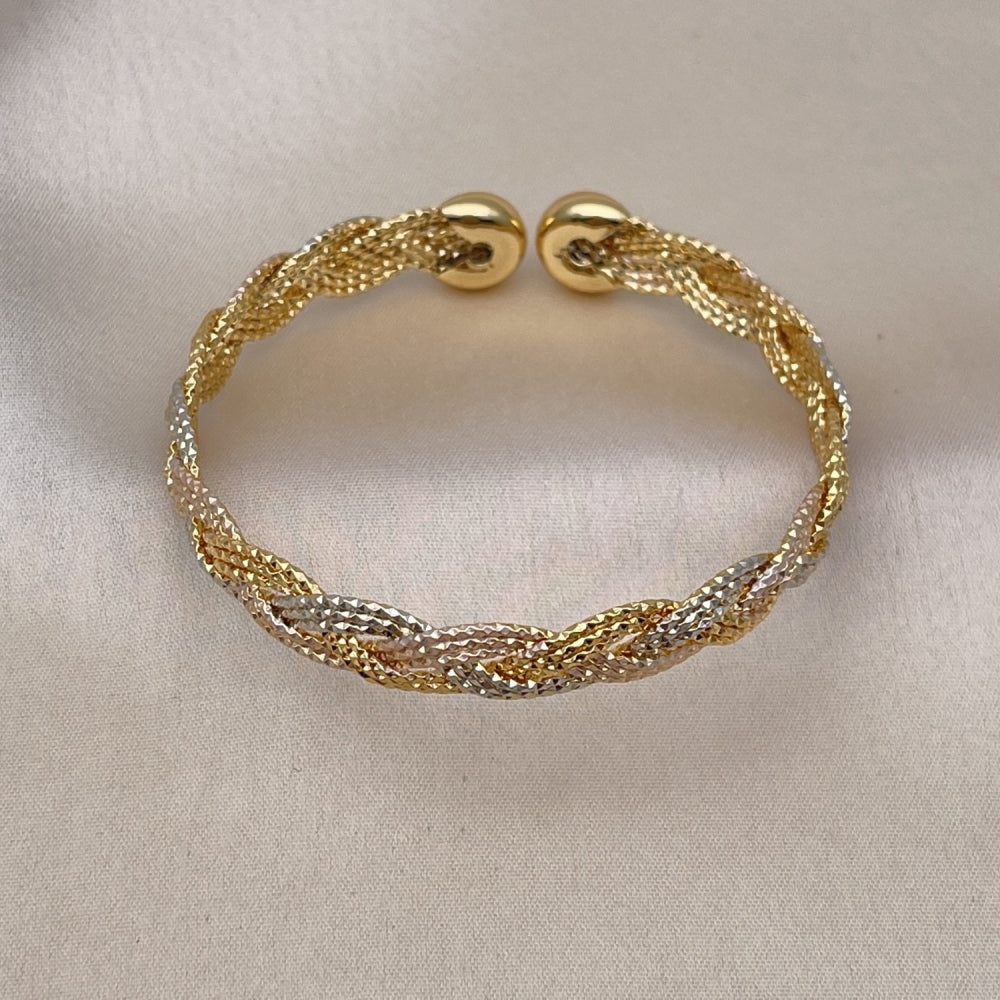 Oro Laminado Individual Bangle, Gold Filled Style Twist Design, Diamond Cutting Finish, Tricolor