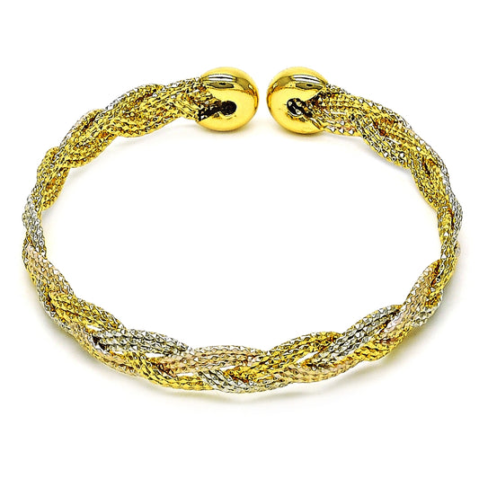 Oro Laminado Individual Bangle, Gold Filled Style Twist Design, Diamond Cutting Finish, Tricolor