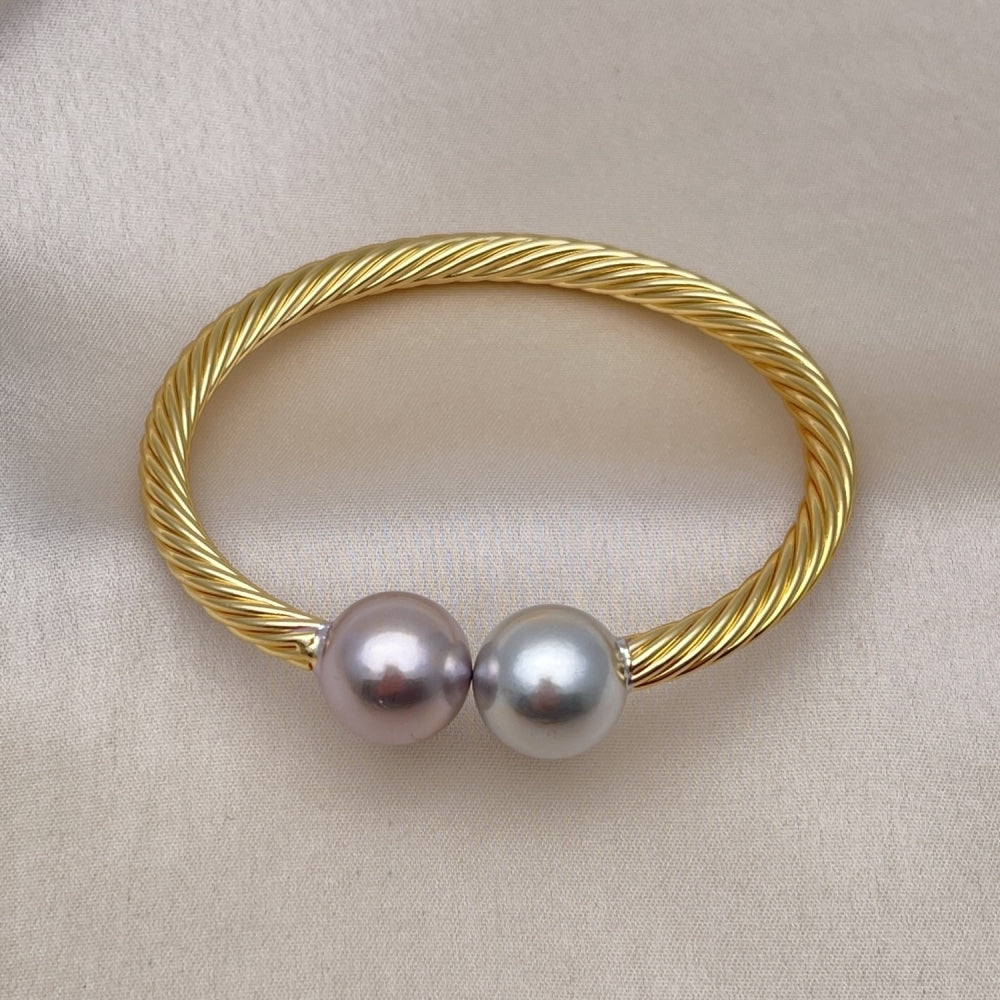 Oro Laminado Individual Bangle, Gold Filled Style Ball and Twist Design, Polished, Tricolor