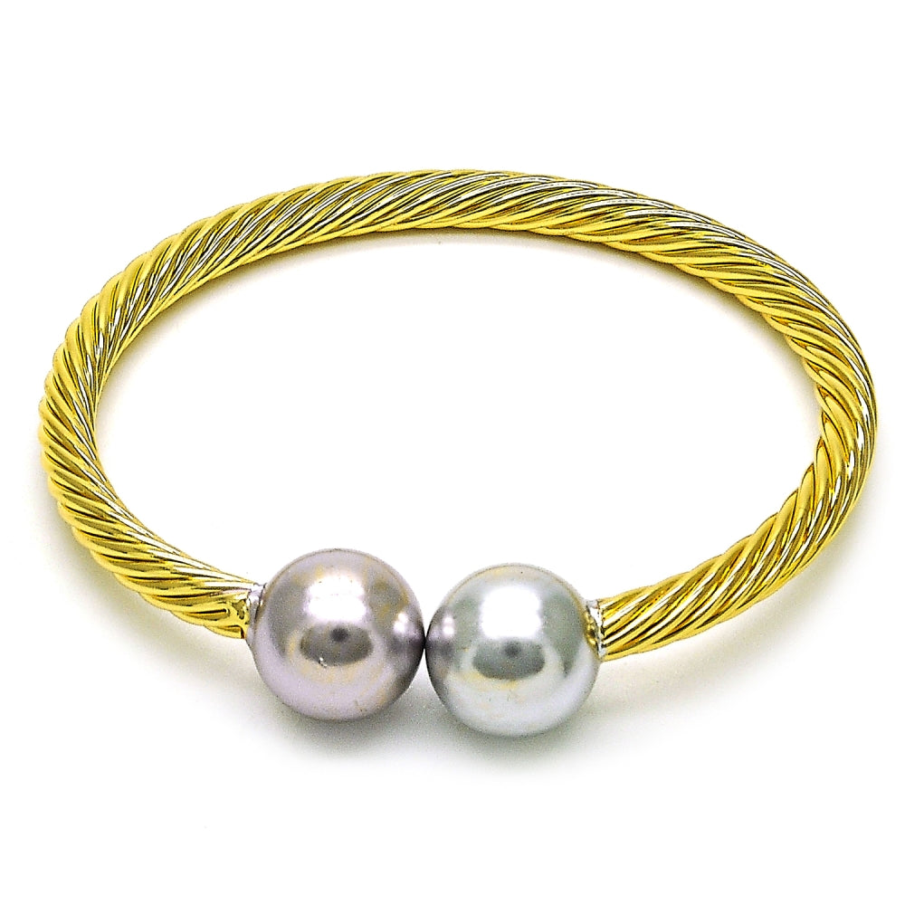 Oro Laminado Individual Bangle, Gold Filled Style Ball and Twist Design, Polished, Tricolor