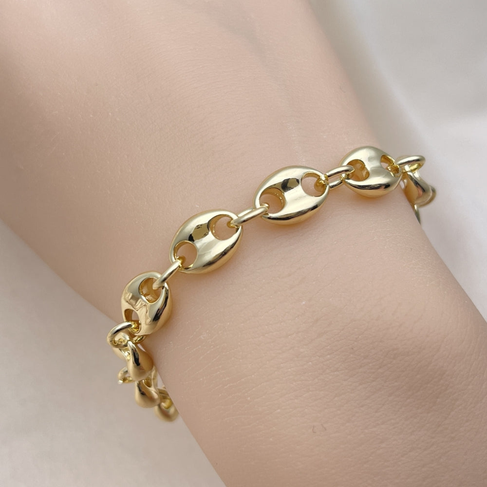 Oro Laminado Fancy Bracelet, Gold Filled Style Puff Mariner Design, Polished, Golden Finish