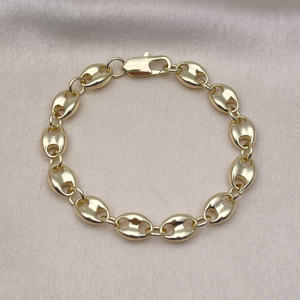Oro Laminado Fancy Bracelet, Gold Filled Style Puff Mariner Design, Polished, Golden Finish