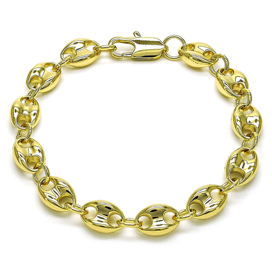 Oro Laminado Fancy Bracelet, Gold Filled Style Puff Mariner Design, Polished, Golden Finish