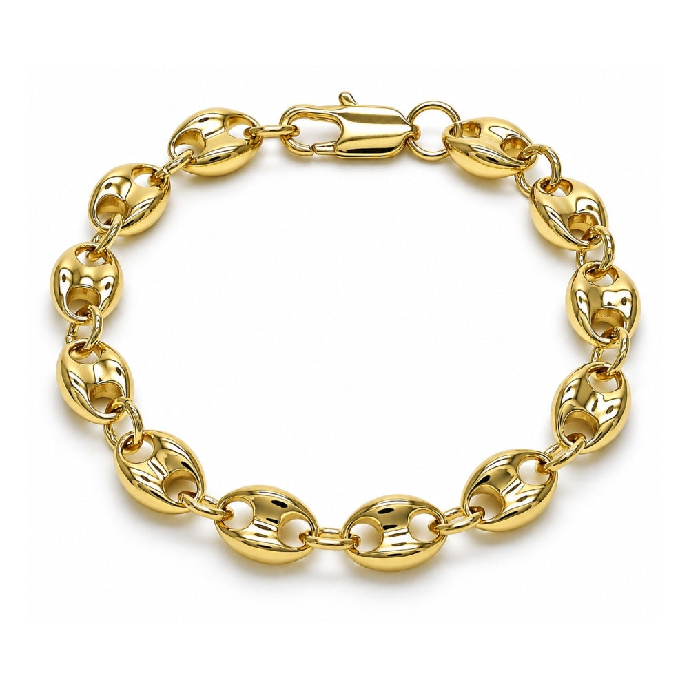 Oro Laminado Fancy Bracelet, Gold Filled Style Puff Mariner Design, Polished, Golden Finish