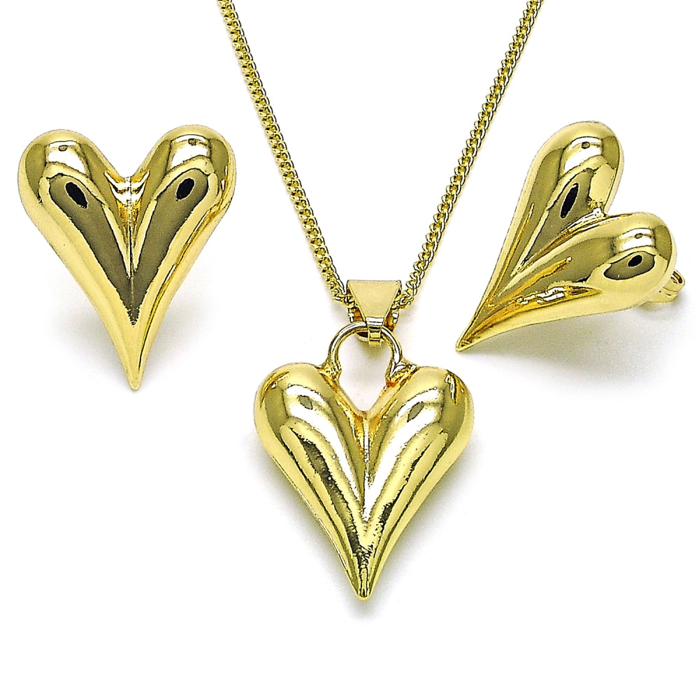 Oro Laminado Earring and Pendant Adult Set, Gold Filled Style Heart and Hollow Design, Polished, Golden Finish