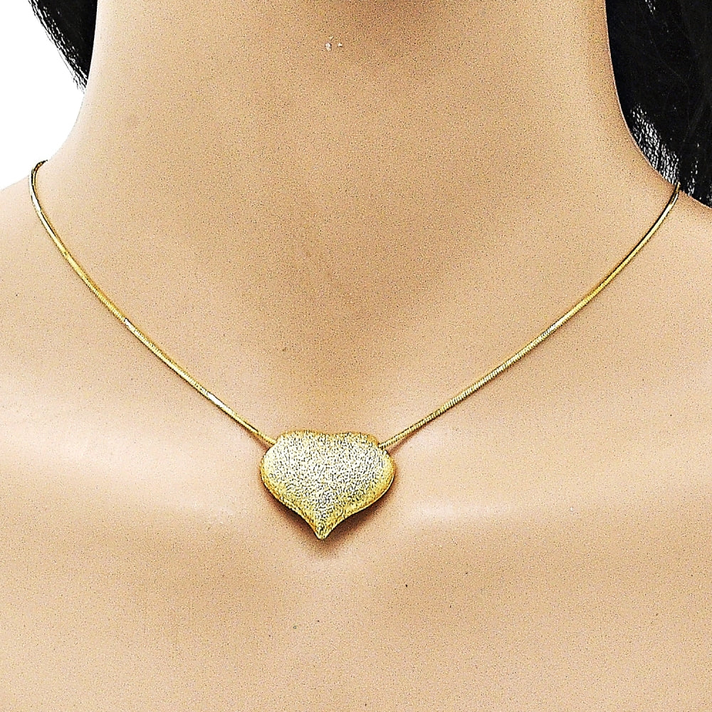 Oro Laminado Pendant Necklace, Gold Filled Style Heart and Hollow Design, Matte Finish, Golden Finish