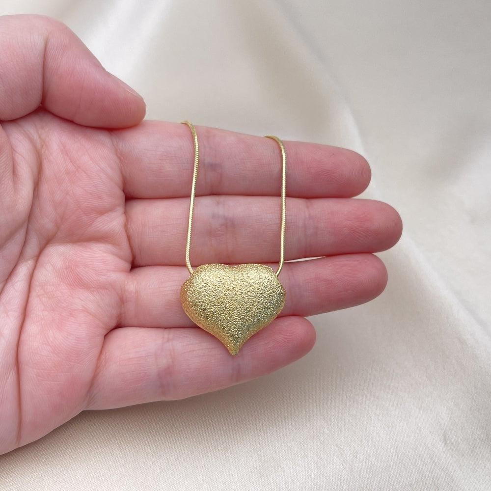 Oro Laminado Pendant Necklace, Gold Filled Style Heart and Hollow Design, Matte Finish, Golden Finish