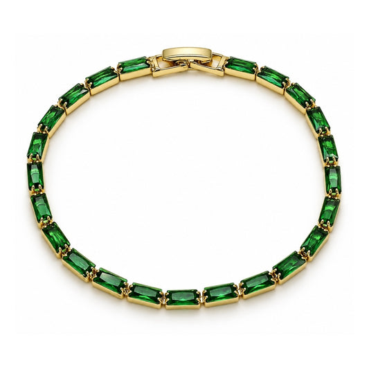 Oro Laminado Tennis Bracelet, Gold Filled Style Baguette Design, with Green Cubic Zirconia, Polished, Golden Finish