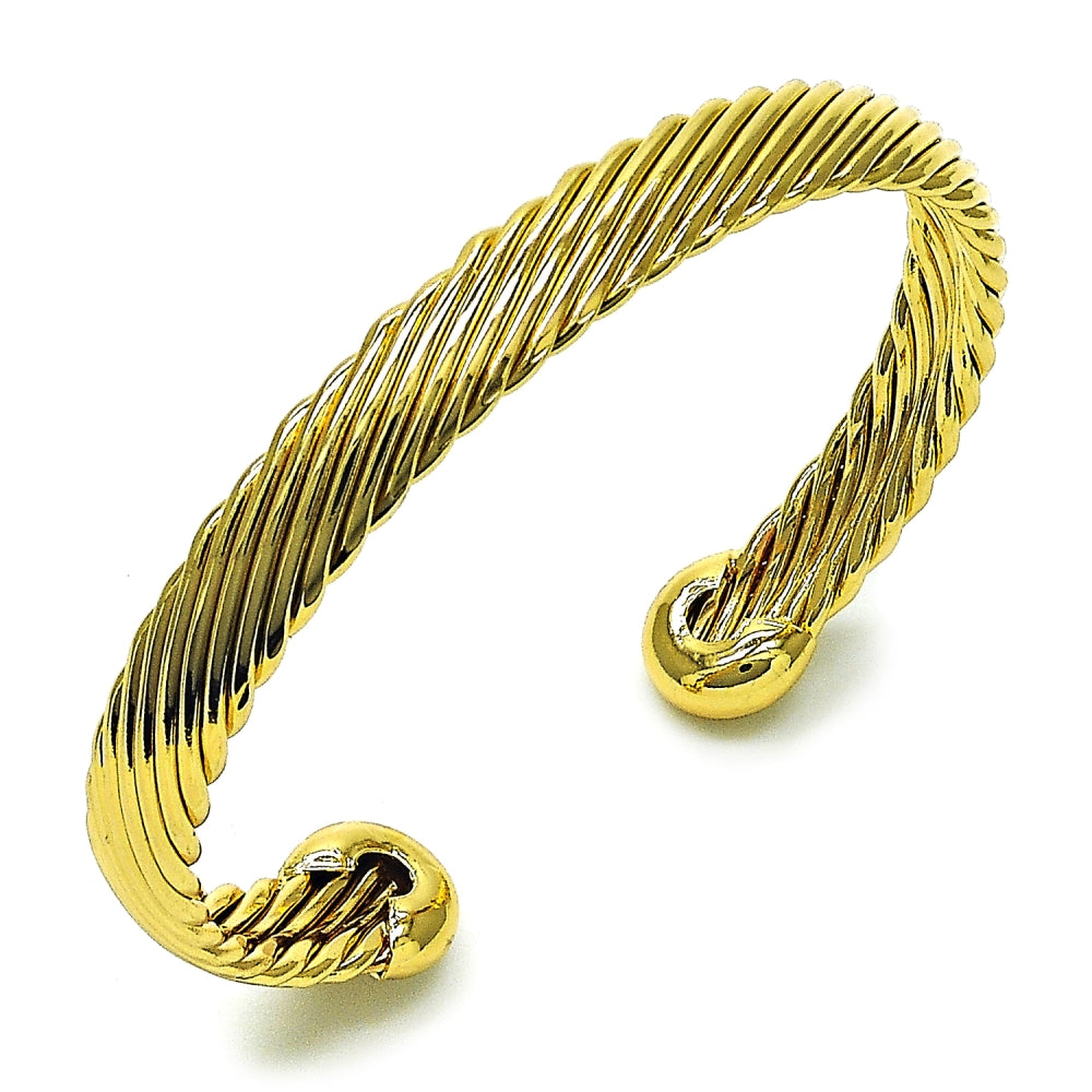 Oro Laminado Individual Bangle, Gold Filled Style Twist Design, Polished, Golden Finish