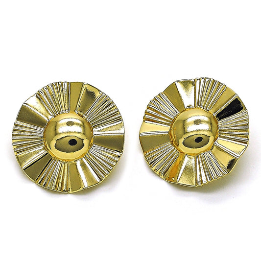 Oro Laminado Stud Earring, Gold Filled Style Sun Design, Diamond Cutting Finish, Golden Finish