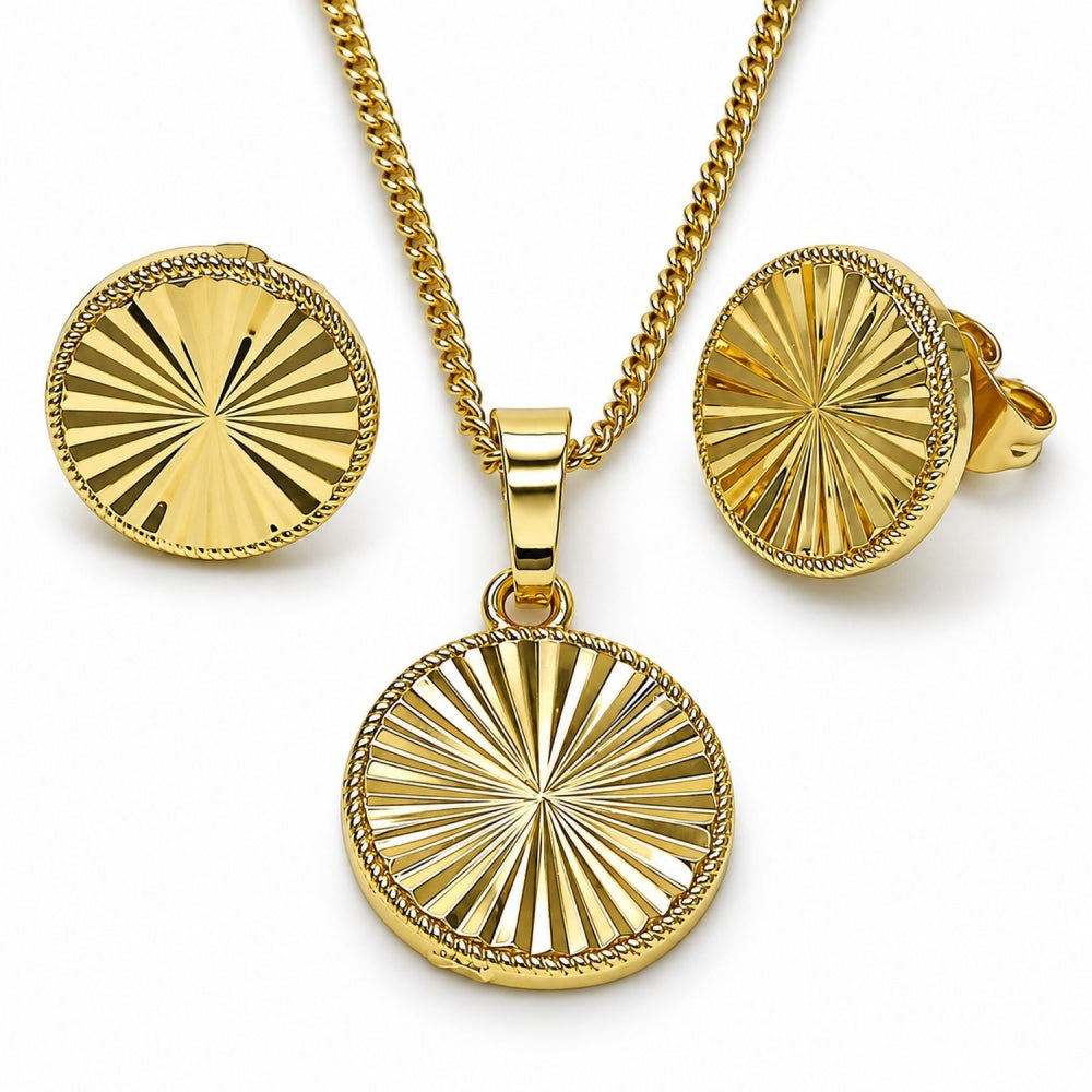 Oro Laminado Earring and Pendant Adult Set, Gold Filled Style Diamond Cutting Finish, Golden Finish