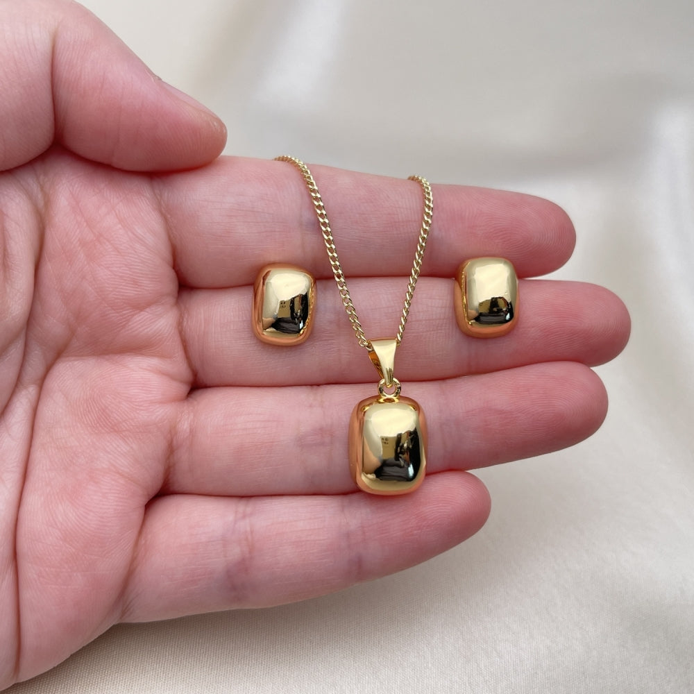Oro Laminado Earring and Pendant Adult Set, Gold Filled Style Polished, Golden Finish