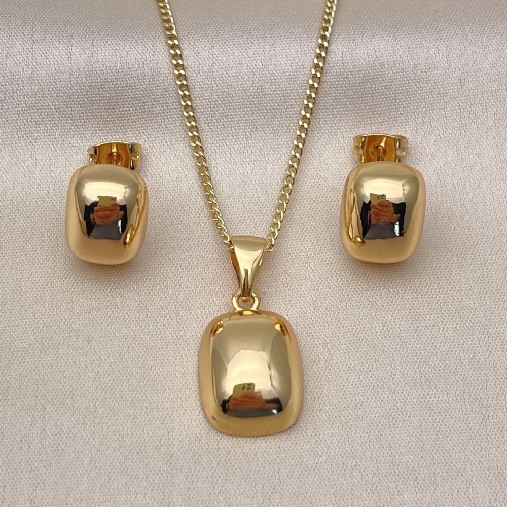 Oro Laminado Earring and Pendant Adult Set, Gold Filled Style Polished, Golden Finish