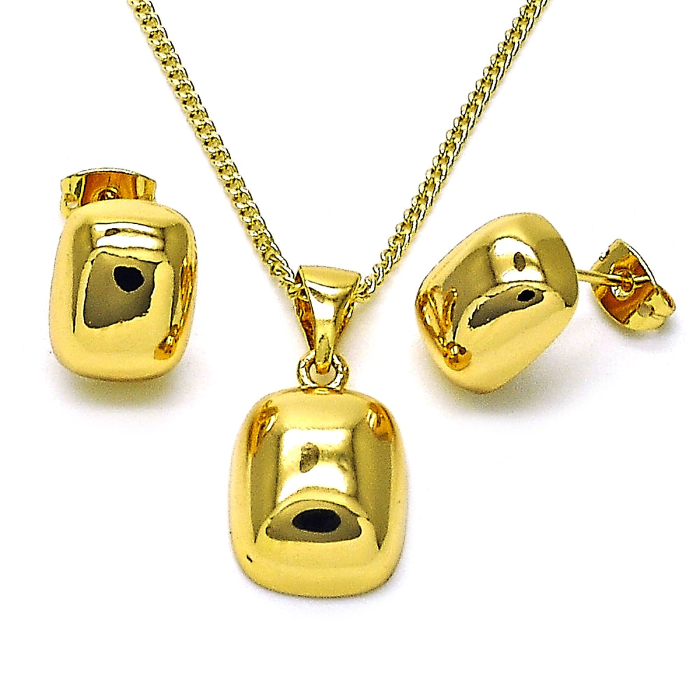 Oro Laminado Earring and Pendant Adult Set, Gold Filled Style Polished, Golden Finish