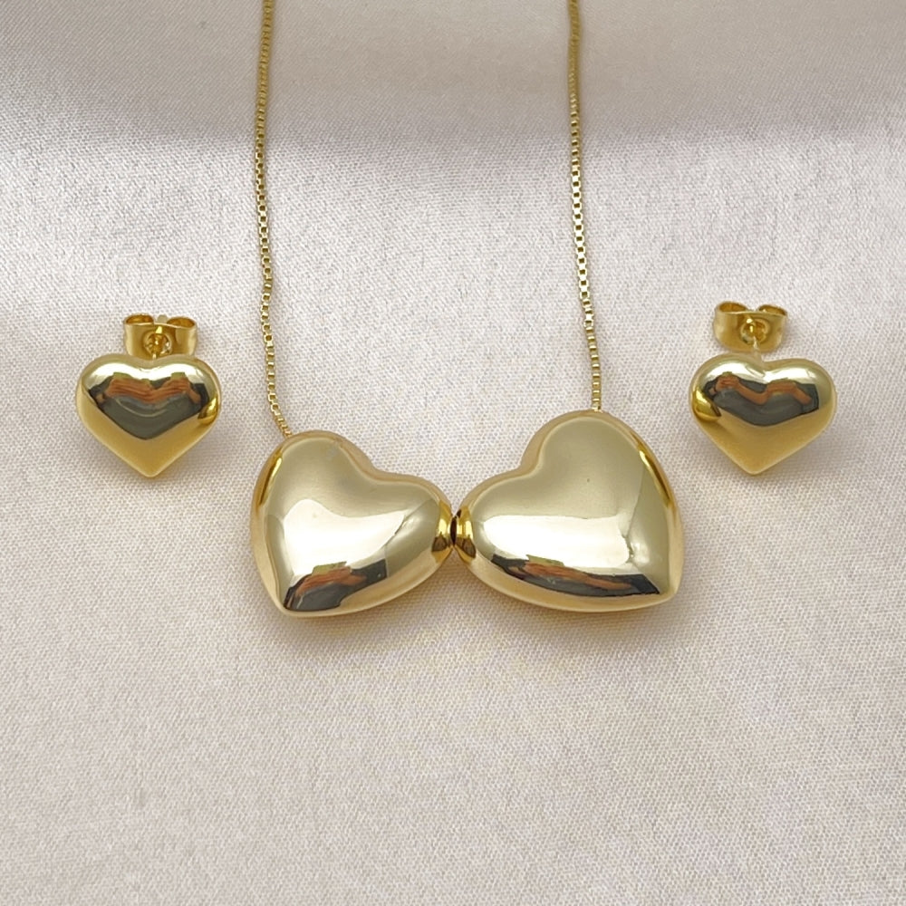 Oro Laminado Necklace and Earring, Gold Filled Style Heart and Box Design, Polished, Golden Finish