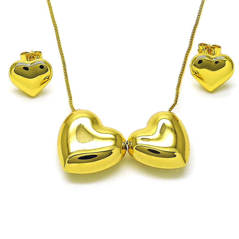 Oro Laminado Necklace and Earring, Gold Filled Style Heart and Box Design, Polished, Golden Finish