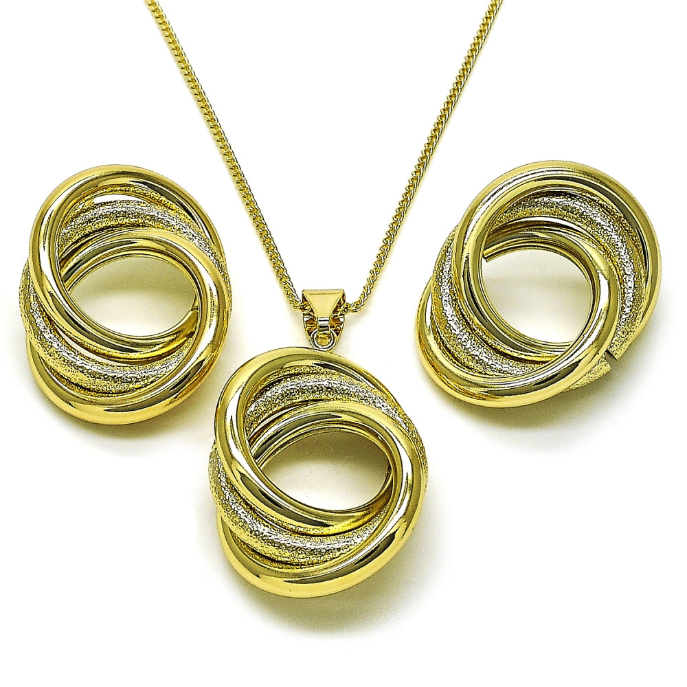 Oro Laminado Earring and Pendant Adult Set, Gold Filled Style Hollow and Love Knot Design, Matte Finish, Golden Finish