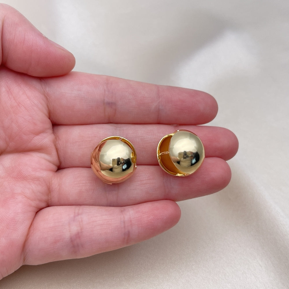 Oro Laminado Huggie Hoop, Gold Filled Style Ball Design, Polished, Golden Finish