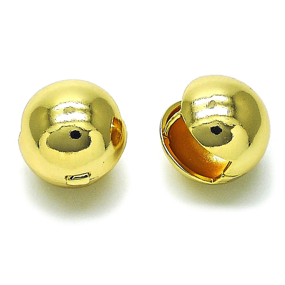 Oro Laminado Huggie Hoop, Gold Filled Style Ball Design, Polished, Golden Finish