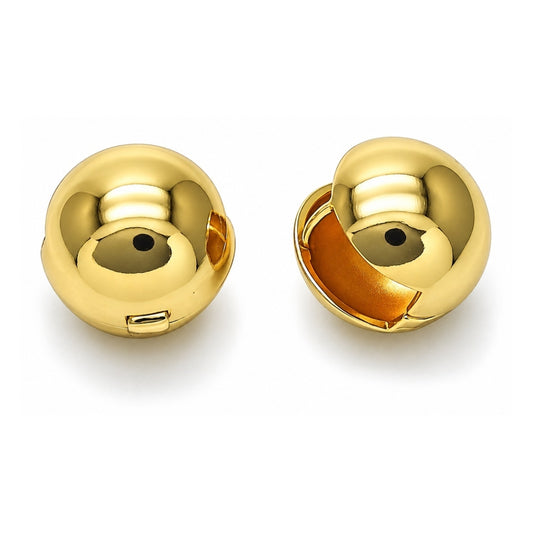 Oro Laminado Huggie Hoop, Gold Filled Style Ball Design, Polished, Golden Finish