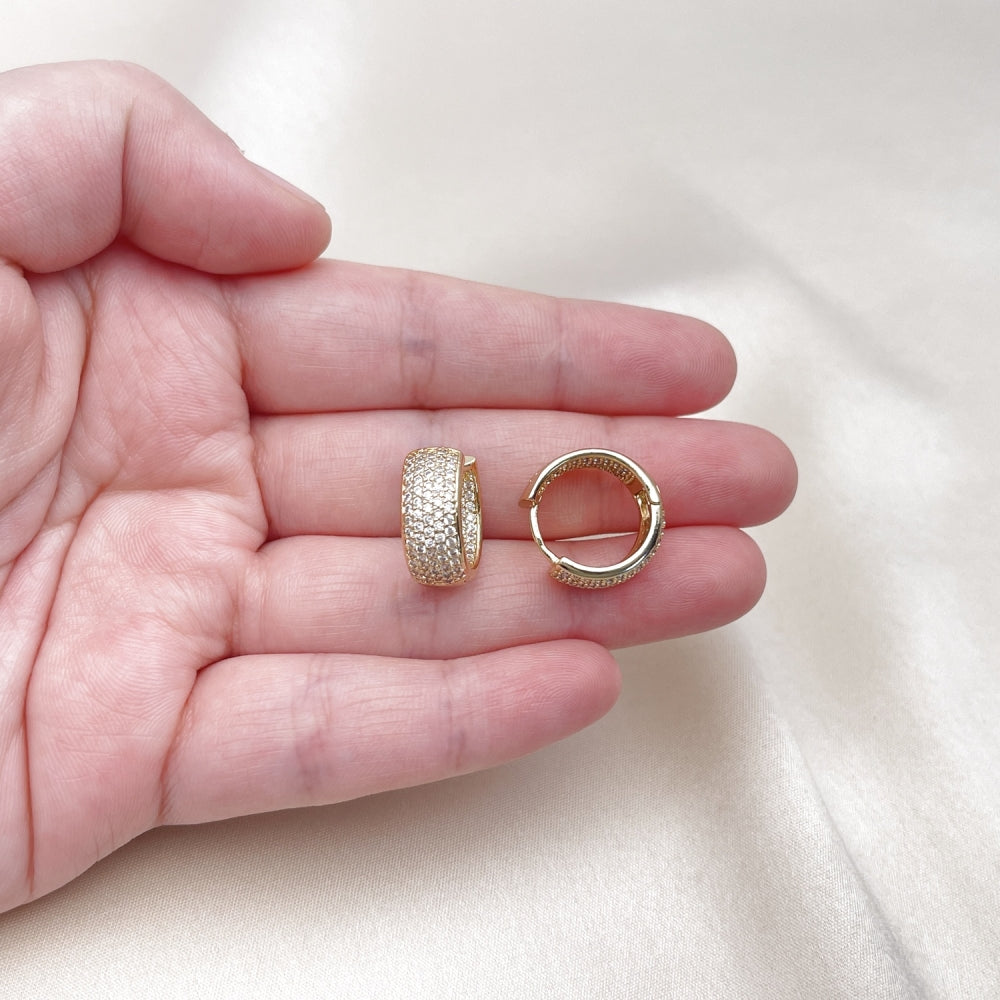 Oro Laminado Huggie Hoop, Gold Filled Style with White Micro Pave, Polished, Golden Finish