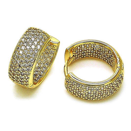 Oro Laminado Huggie Hoop, Gold Filled Style with White Micro Pave, Polished, Golden Finish