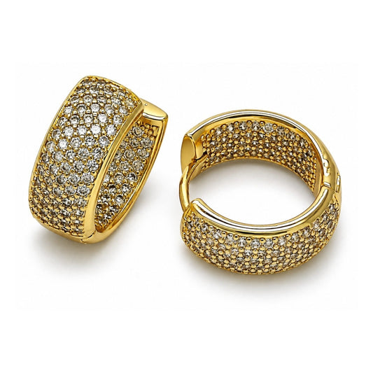 Oro Laminado Huggie Hoop, Gold Filled Style with White Micro Pave, Polished, Golden Finish