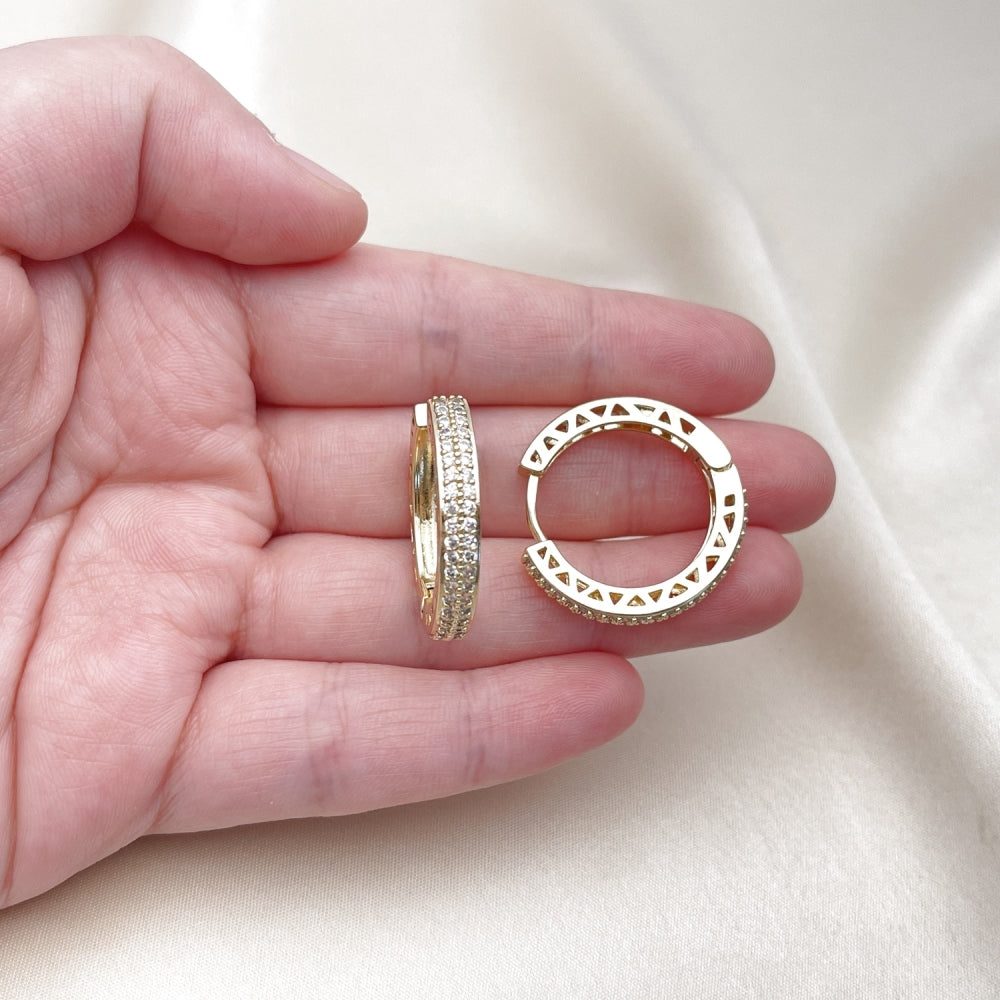 Oro Laminado Huggie Hoop, Gold Filled Style with White Cubic Zirconia, Polished, Golden Finish