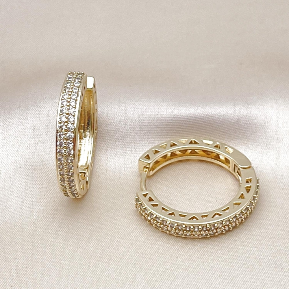 Oro Laminado Huggie Hoop, Gold Filled Style with White Cubic Zirconia, Polished, Golden Finish