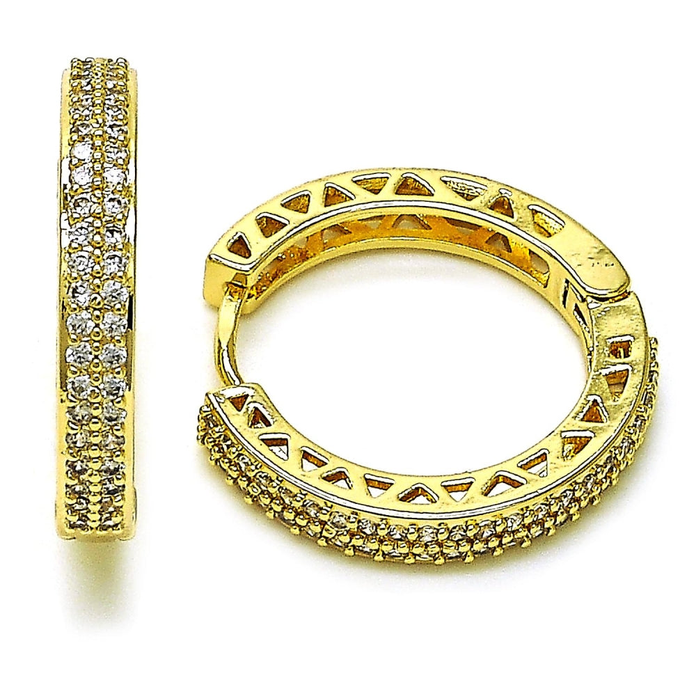Oro Laminado Huggie Hoop, Gold Filled Style with White Cubic Zirconia, Polished, Golden Finish
