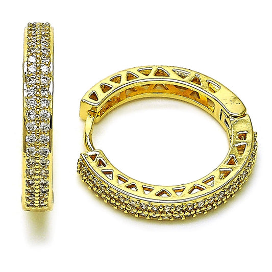 Oro Laminado Huggie Hoop, Gold Filled Style with White Cubic Zirconia, Polished, Golden Finish