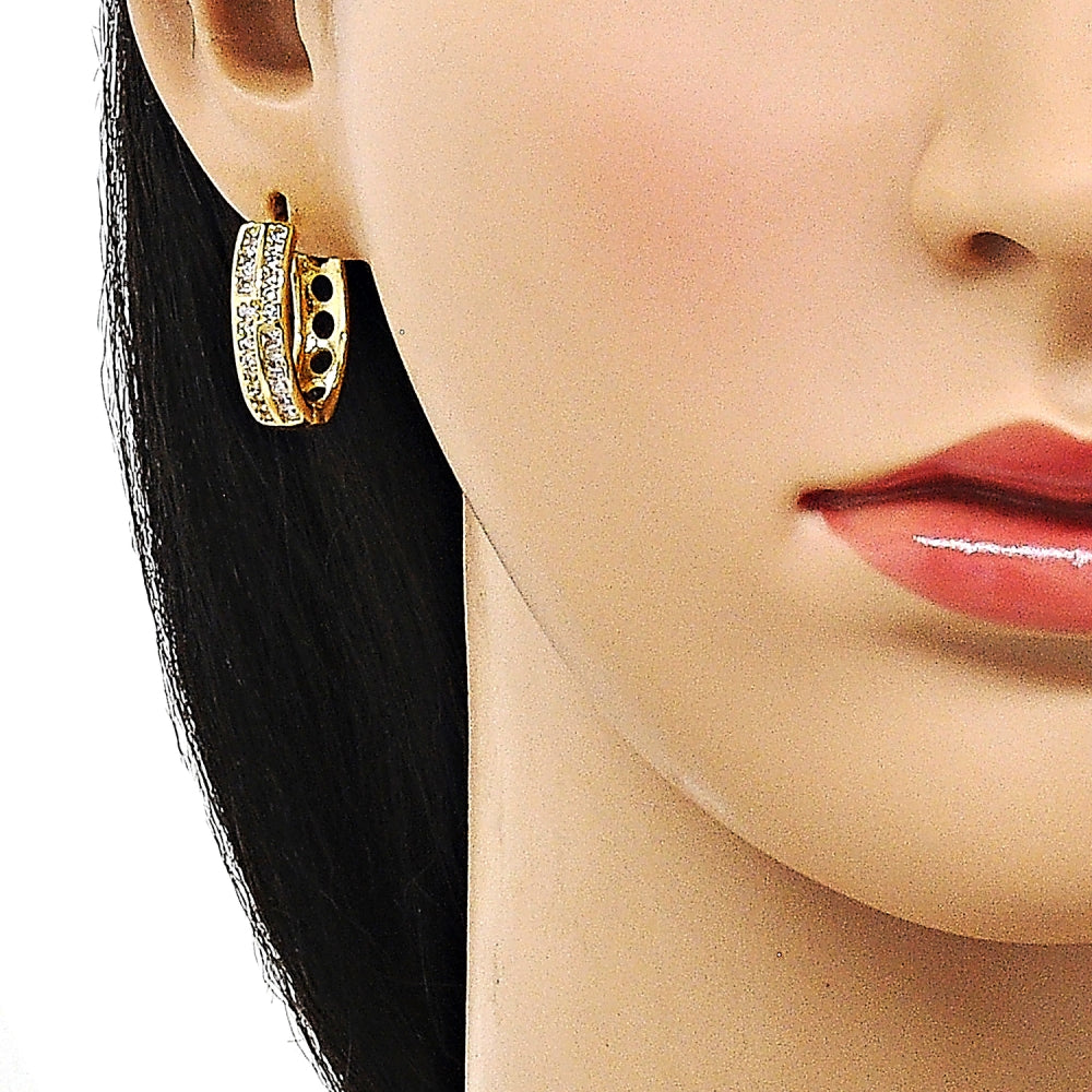 Oro Laminado Huggie Hoop, Gold Filled Style with White Cubic Zirconia, Polished, Golden Finish