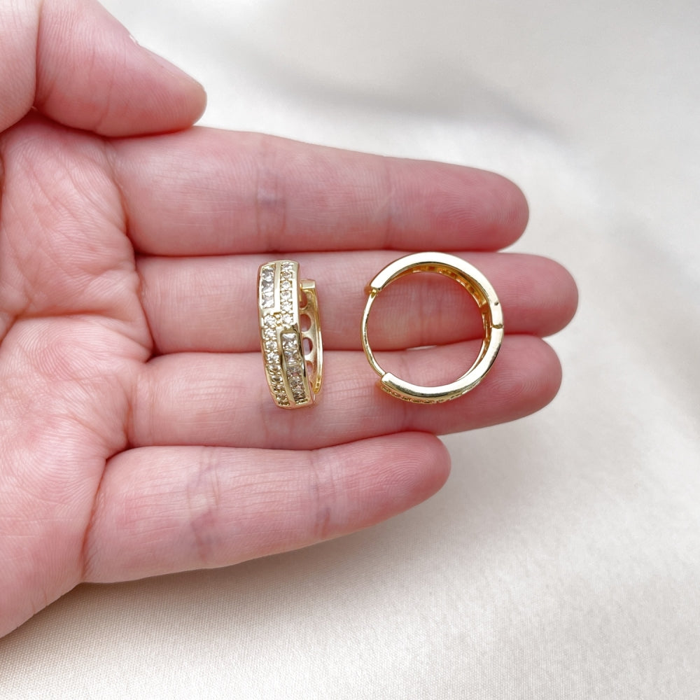 Oro Laminado Huggie Hoop, Gold Filled Style with White Cubic Zirconia, Polished, Golden Finish