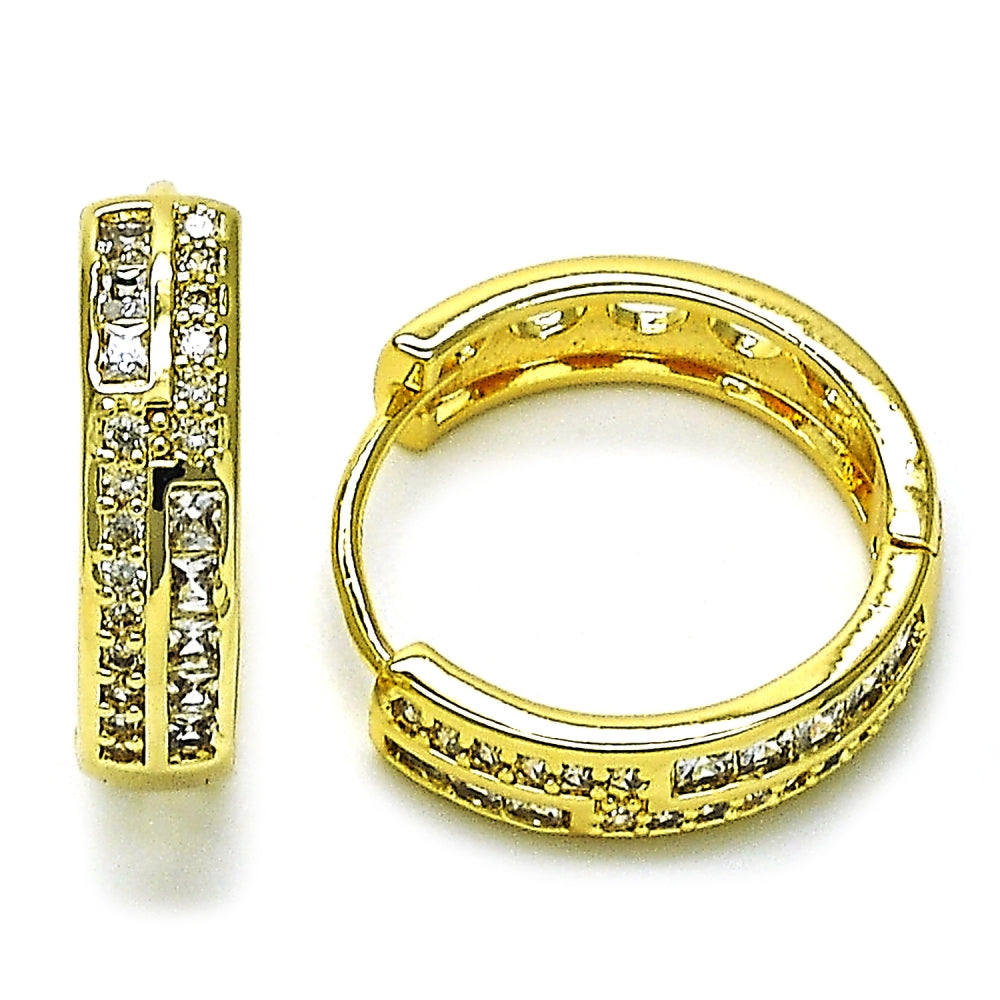 Oro Laminado Huggie Hoop, Gold Filled Style with White Cubic Zirconia, Polished, Golden Finish