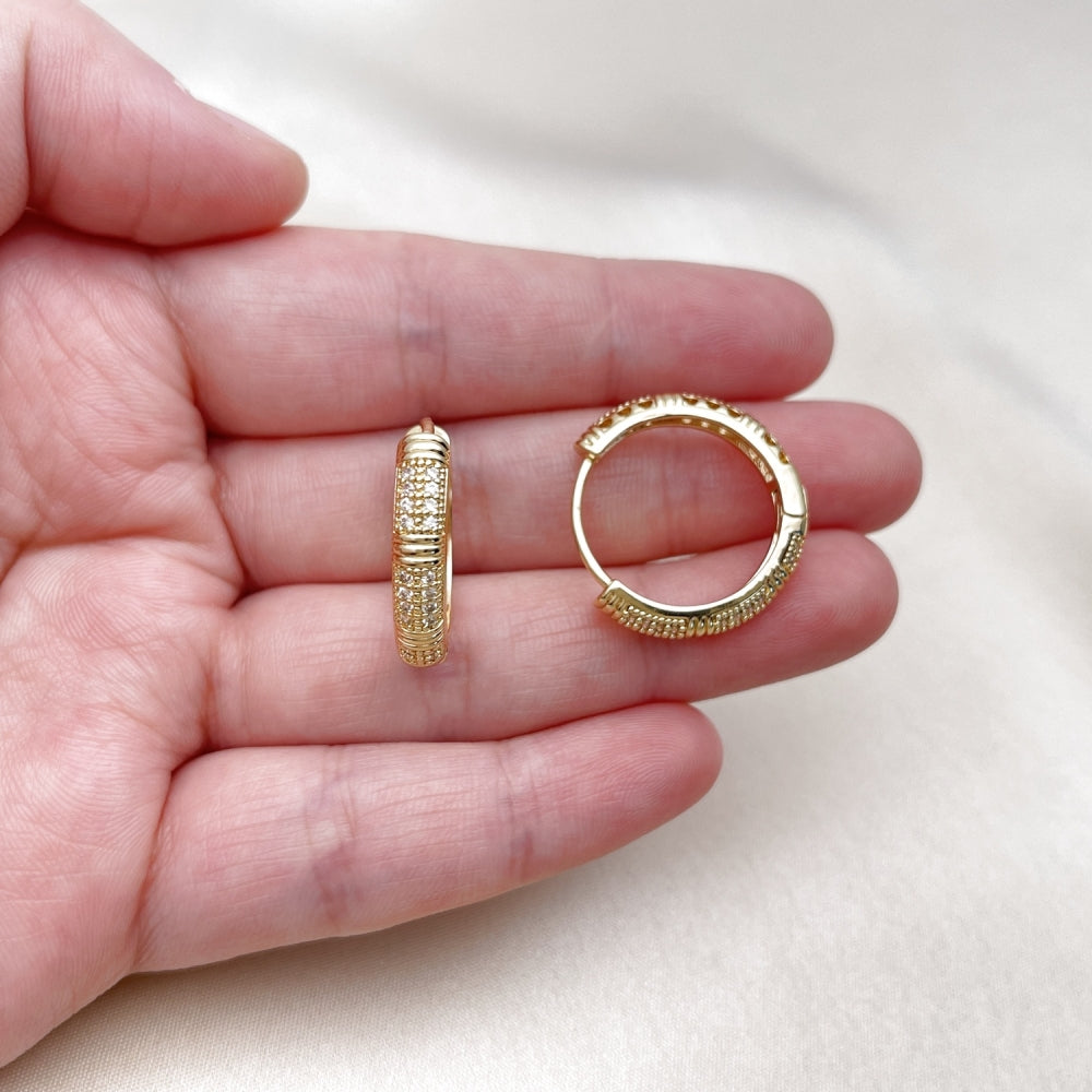 Oro Laminado Huggie Hoop, Gold Filled Style with White Micro Pave, Polished, Golden Finish