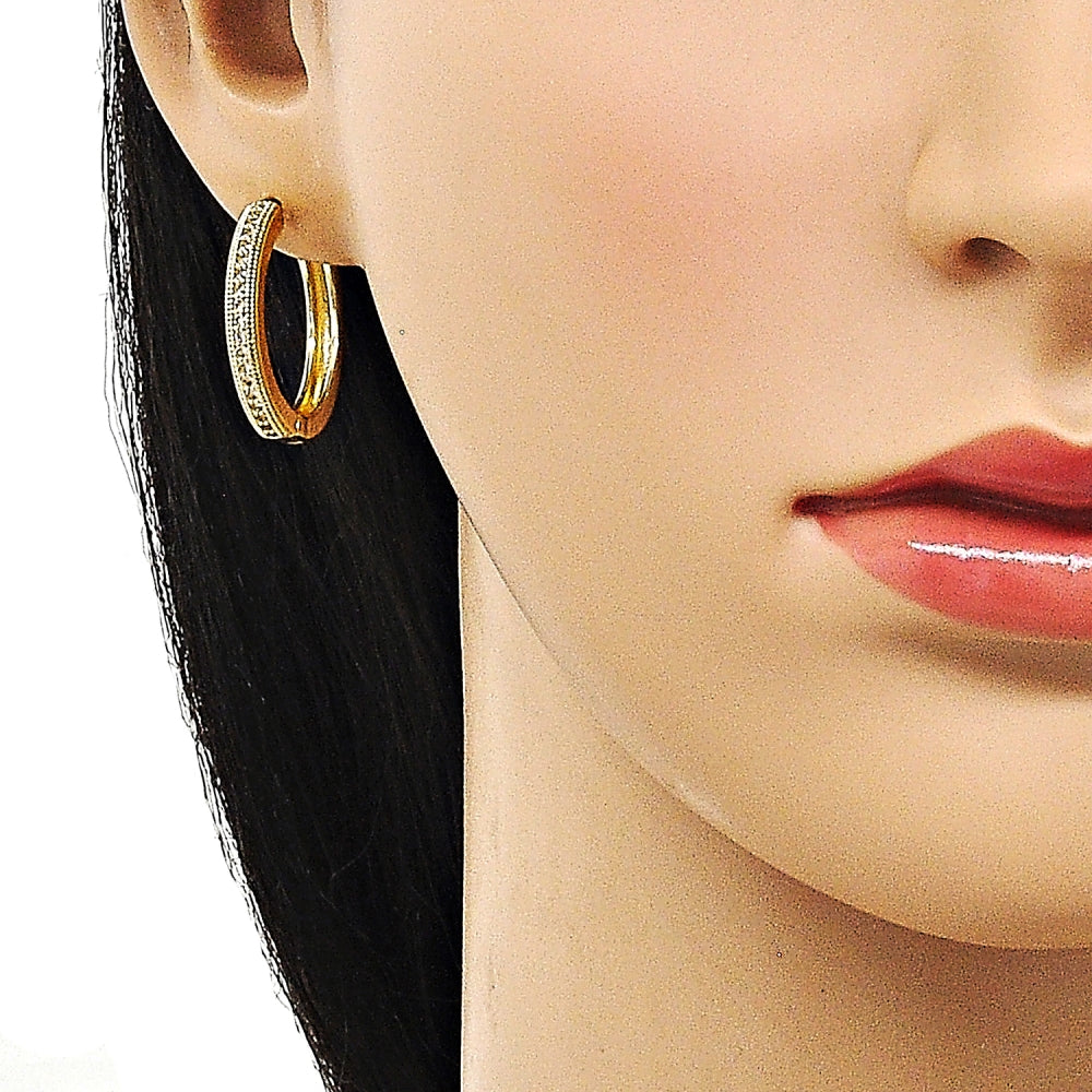 Oro Laminado Huggie Hoop, Gold Filled Style with White Micro Pave, Polished, Golden Finish