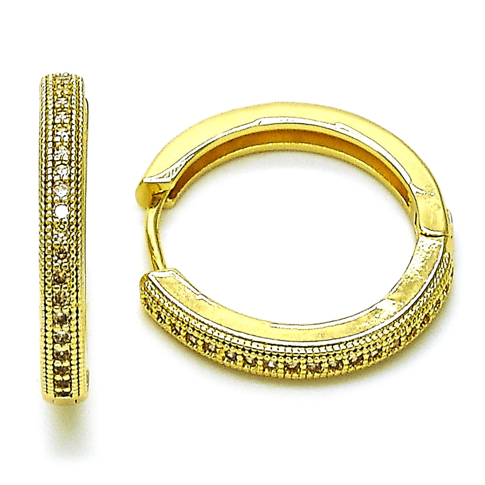 Oro Laminado Huggie Hoop, Gold Filled Style with White Micro Pave, Polished, Golden Finish