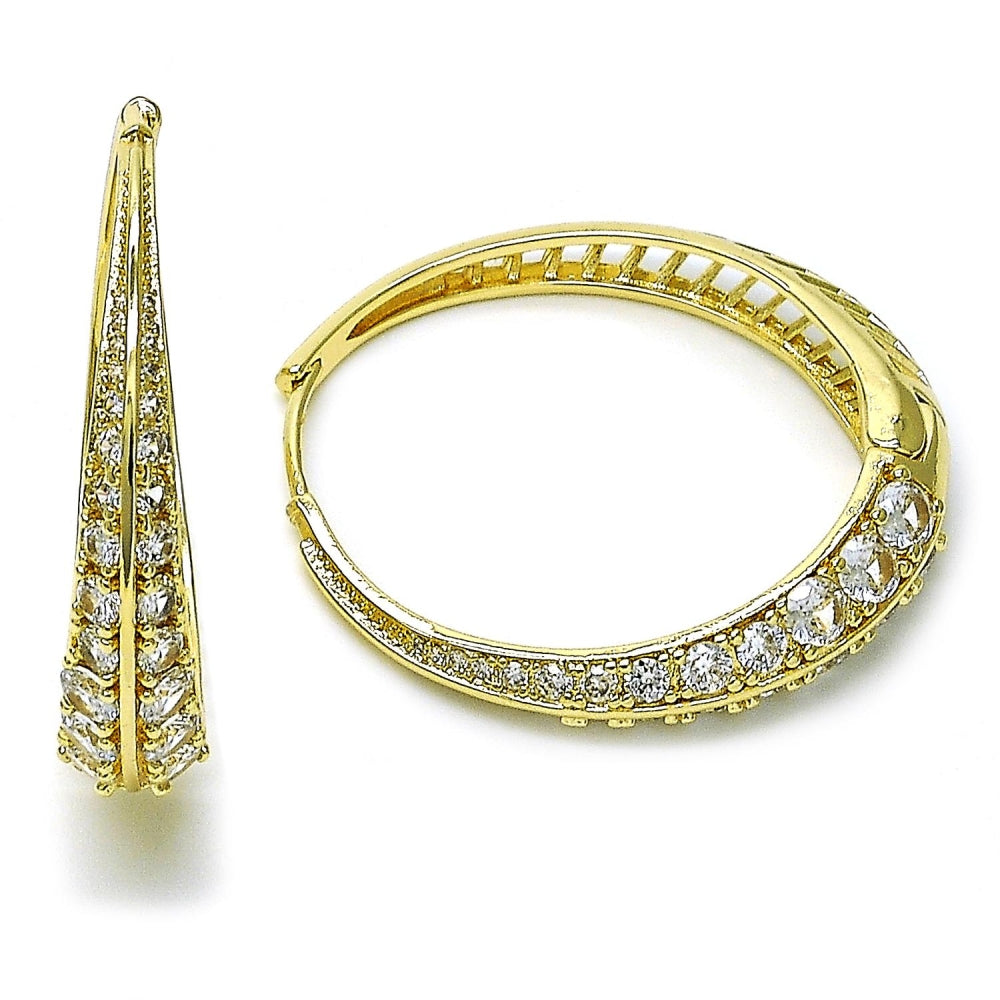 Oro Laminado Huggie Hoop, Gold Filled Style with White Crystal, Polished, Golden Finish