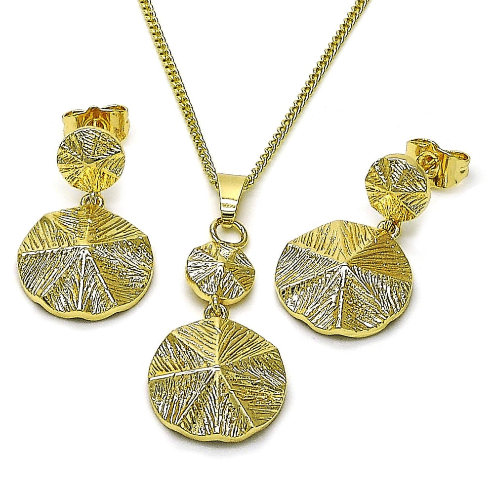 Oro Laminado Earring and Pendant Adult Set, Gold Filled Style Diamond Cutting Finish, Golden Finish
