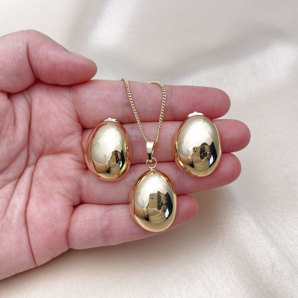 Oro Laminado Earring and Pendant Adult Set, Gold Filled Style Polished, Golden Finish